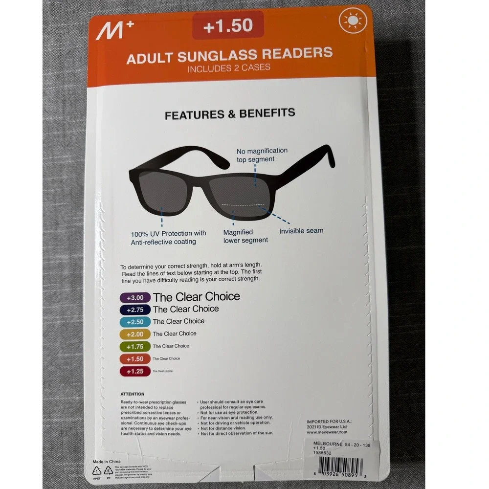M+ Adult Sunglass Readers +1.50 2-Pack Black & Tortoise UV400 Melbourne